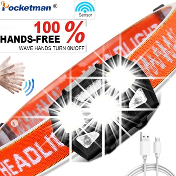 

Poweful 6500LM LED Headlamp Motion Sensor Waterproof Headlight Hands-free Headlight USB Rechargeable Long Lighting Portable