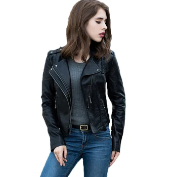 

2017 Fashion Women Pu Leather Coats Long Sleeve Slim Biker Moto Jacket Rock Short Black Leather Jacket Jaqueta De Couro Feminina