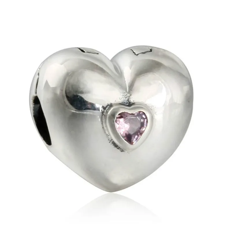 

Fits Pandora Bracelets Pink Steady Heart Clip Charm 925 Sterling Silver Crystal Heart Stopper Beads Jewelry Making Autumn