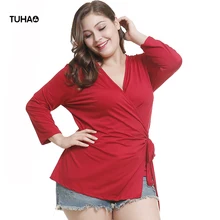 TUHAO 2018 Autumn Winter Women’s Blouse Cardigan Collage Stitching RED Blouses Shirts Top Plus Size 3XL 2XL Female Clothing LQ73