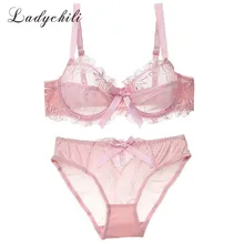 Ladychili, Женский интимный комплект с бюстгальтером, большой размер, сексуальный кружевной прозрачный бюстгальтер и трусики, комплект женского нижнего белья, прозрачное белье N274