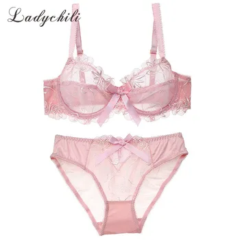 

Ladychili Women Intimate Bra Set Big Size Sexy Lace See Through Bra and Brief Set Female Underwear Set Transparent Lingerie N274