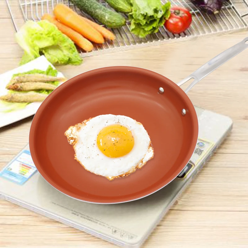 

Non-stick Copper Frying Pan with Ceramic Coating and Induction Cooking,Oven & Dishwasher Safe Frying Red Pan 10 inch 12 inch