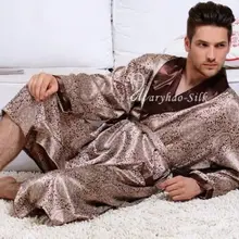 Мужские шелковые атласные пижамы халат ночная рубашка США~ 3XL размера плюс