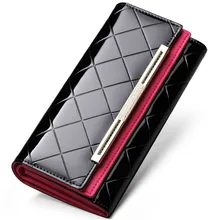 Fashion Patent Leather Lady Party Clutch Plaid Diamond Wallet Long Woman Wallets Designers Purse Female Card Holder QB127