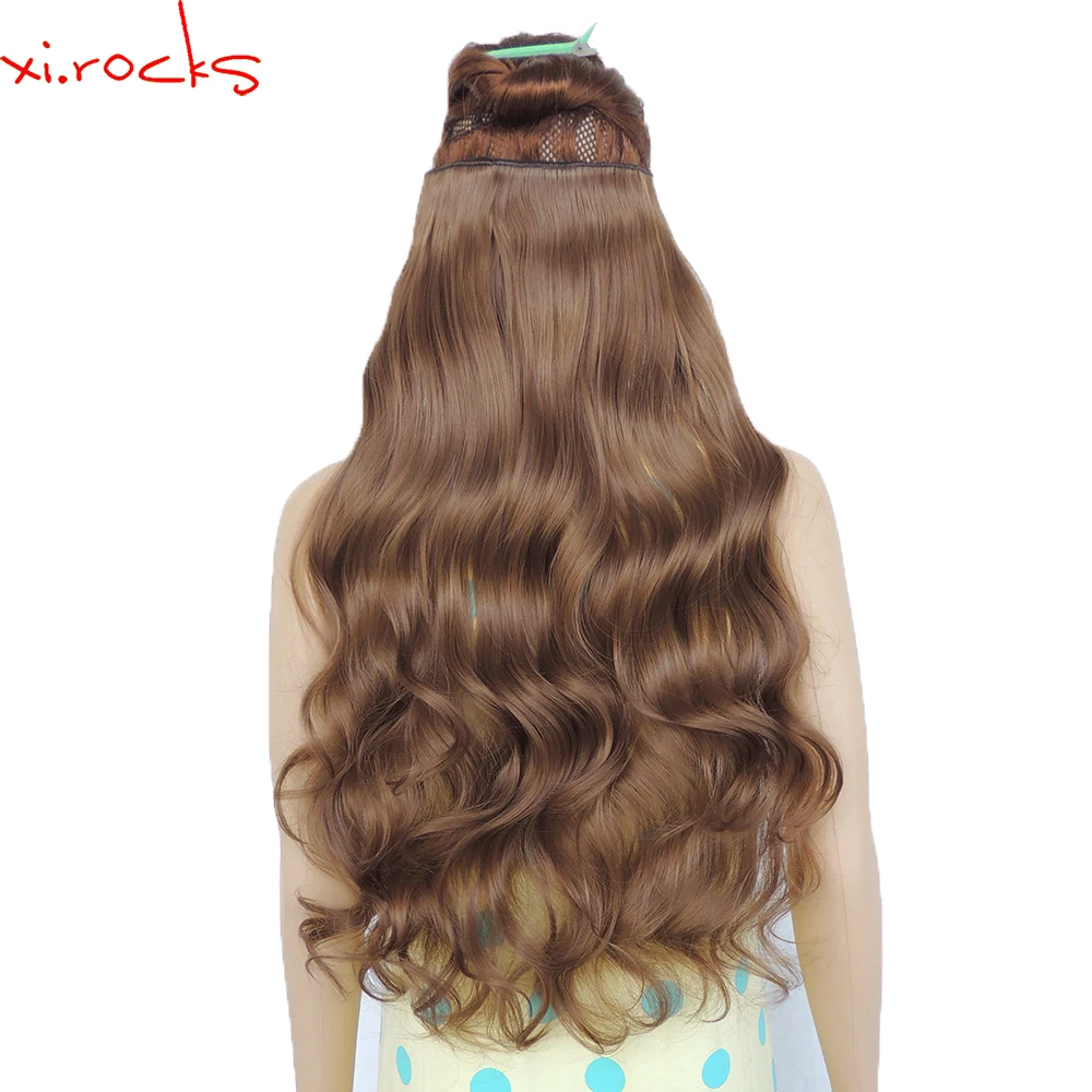

2 Piece Xi.Rocks 5 Clip in Hair Extension 70cm Synthetic Hair Clips Extensions 120g Curly Hairpin Hairpiece Ginger Brown Color10