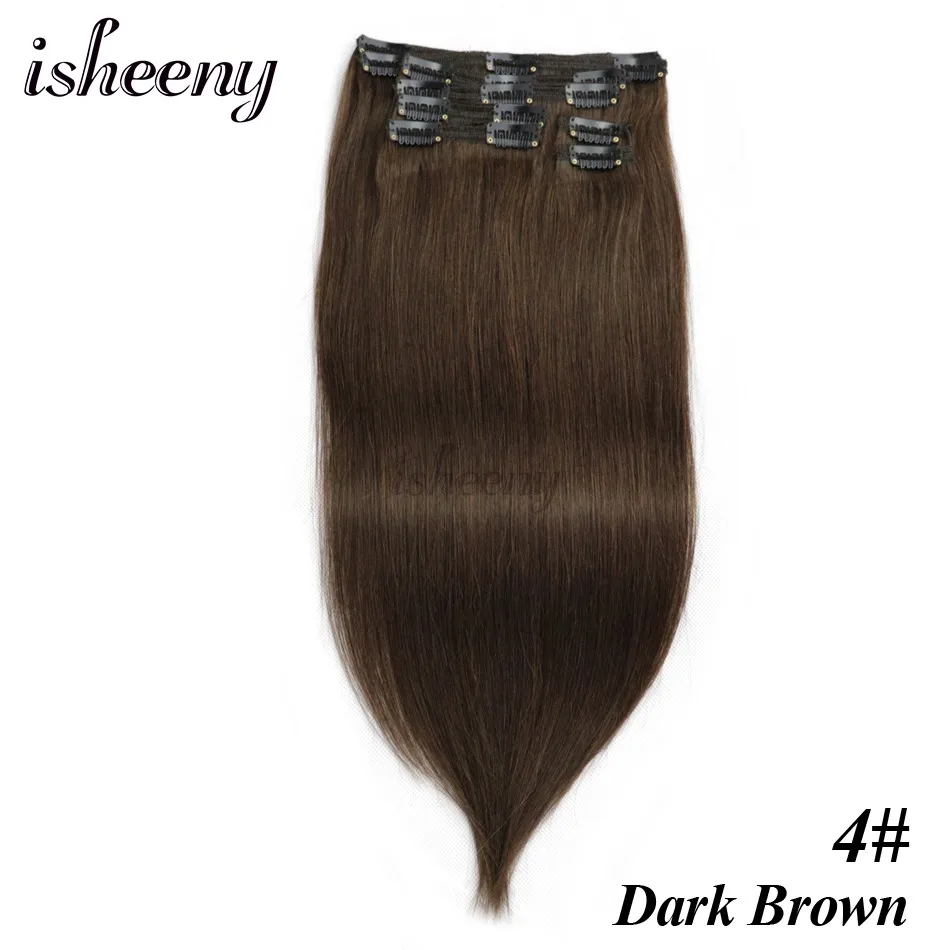 Isheeny 1"-20" волосы Remy на заколках для наращивания, человеческие волосы на прямой 8 шт./компл. бесшовные натуральный для наращивания на заколках, бразильские Однотонная одежда