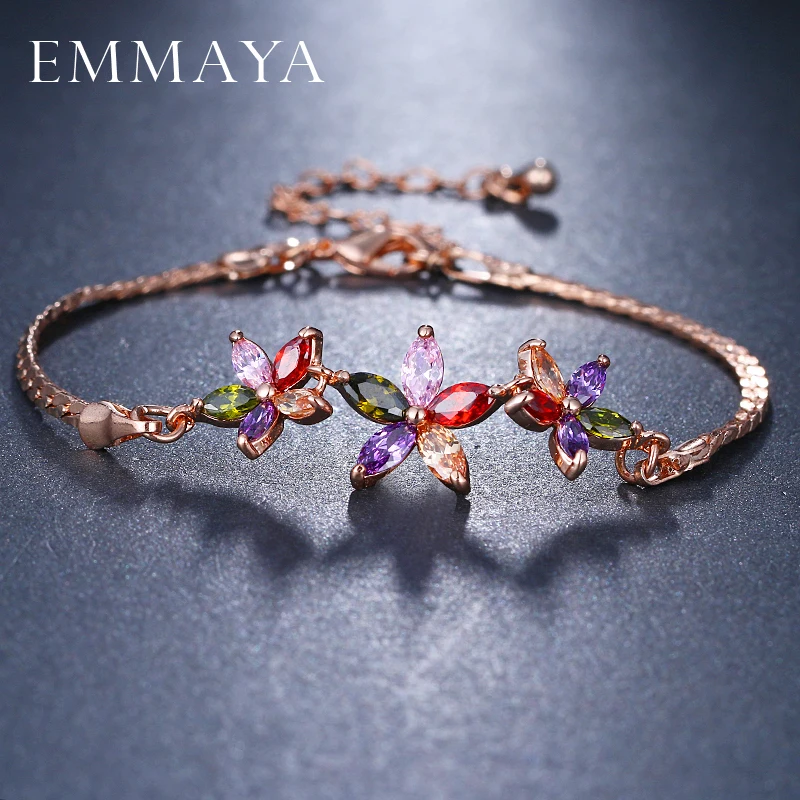 EMMAYA AAA CZ браслет с кристаллами и цветами женский розовый золотой цвет женские
