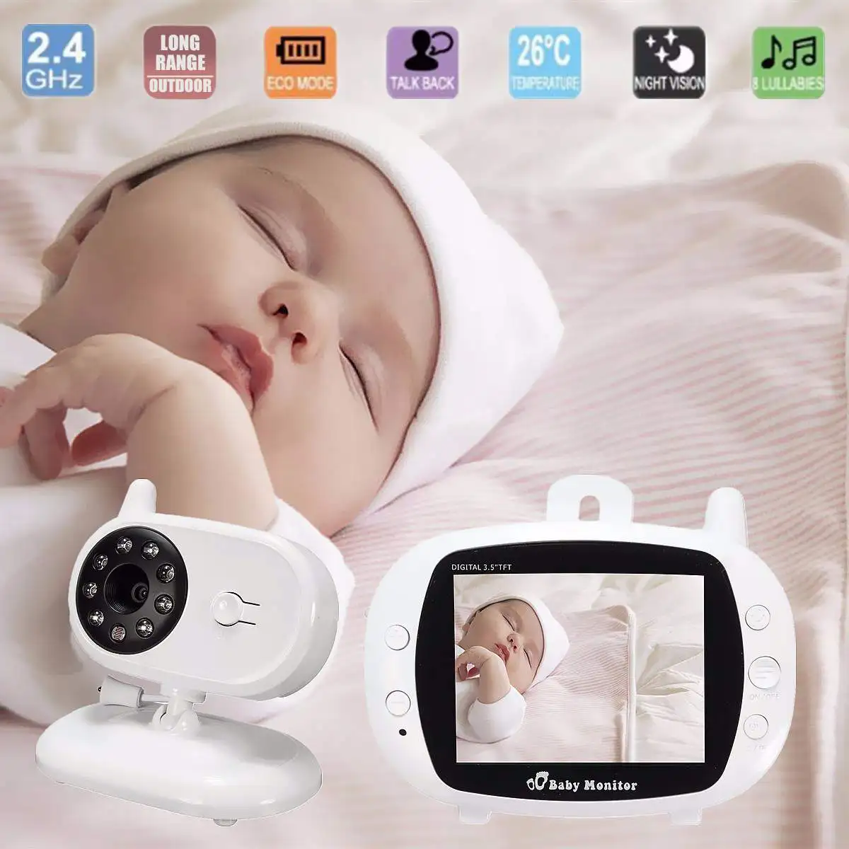 

2.4G 3.5" LCD Digital Baby Monitor Camera Wireless Audio Talk Video Night Vision High Resolution Home Kids Room Security