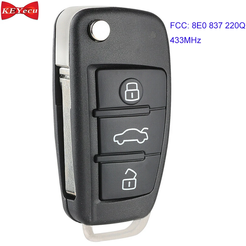 

KEYECU for Audi A6L Flip Keyless Entry Remote Control Car Key Fob 433MHz 8E Chip FCC ID 8E0 837 220Q