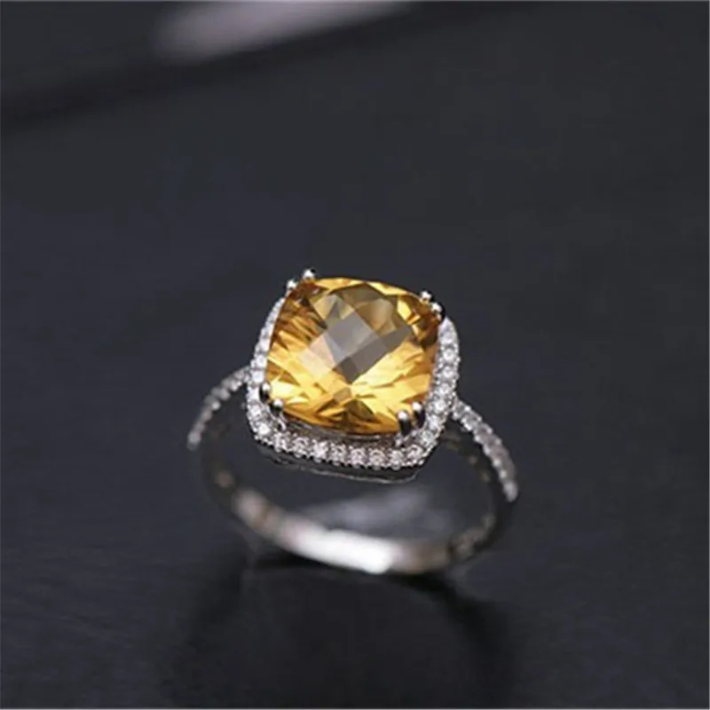 CC S925 Серебряные кольца для женщин желтый квадратный камень белое золото-цвет Свадьба обручальное кольцо ювелирные изделия для невесты Anillos Mujer CC594