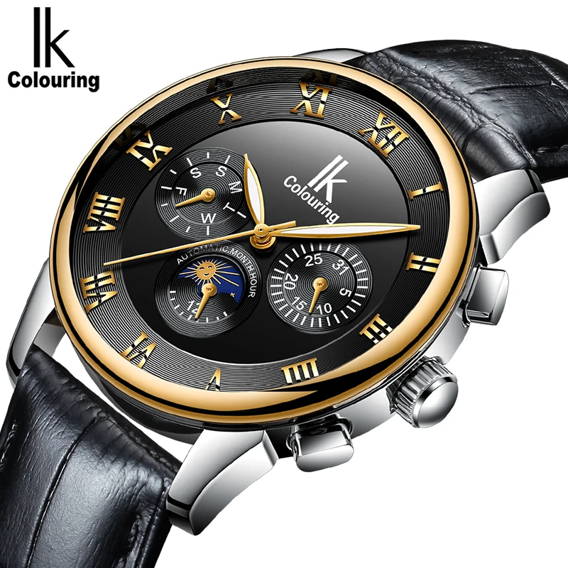 

Top Men Watches IK Colouring Luxury Brand Stainless Steel Automatic Mechanical Watches Men Moon Phase Watches Luxury Men Watches