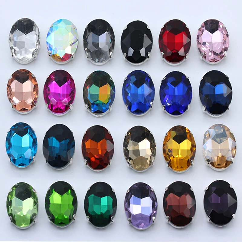 

All-size Oval flatback sew on claw rhinestones crystal glass stone sewing rhinestone jewels silver base button DIY wedding dress