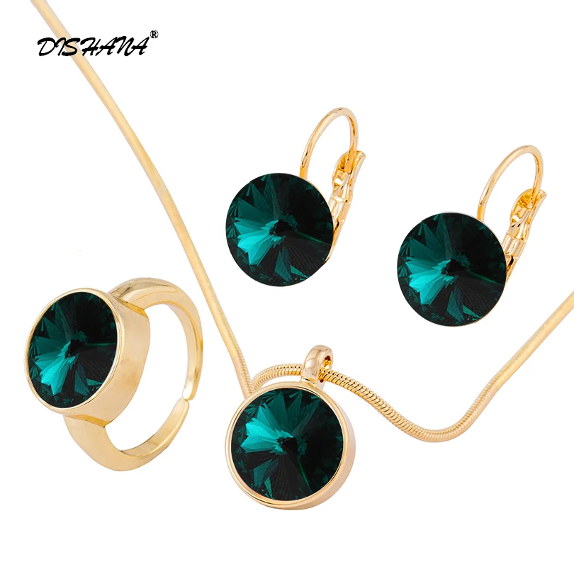 Комплект из колье серёг и кольца с австрийским кристаллом|jewelry sets for women|party jewelry