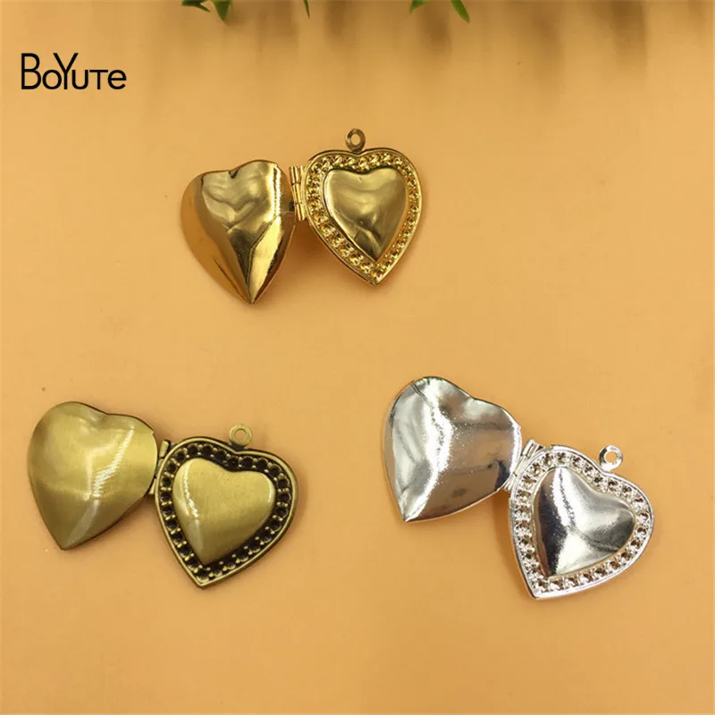 BoYuTe 10Pcs Metal Brass 204.5MM Heart Locket Pendant Charms Diy Hand Made Open Photo Locket Jewelry Accessories (4)