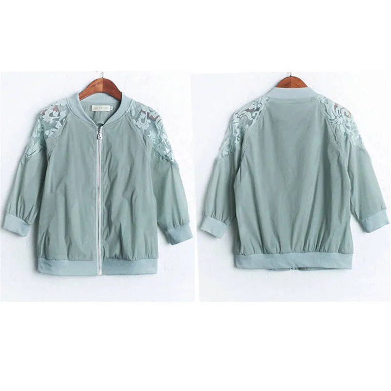 incredible  New Women Basis Embroidered Short Jacket Summer Net zipper Casual Long Sleeved Thin Coats Ladies Vi