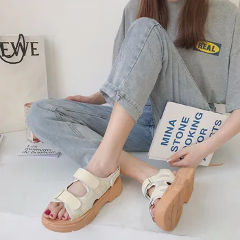 

2019 Summer New Women Sandals Fashion Casual Handmade Sandals Shallow Muffin bottom Shoes Low Heels Hook&Loop Sandalias De Mujer