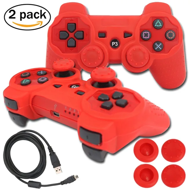 Best Price blueloong 2pcs Red and Red Color Wireless Bluetooth Joystick Gamepad For Playstation 3 PS3 Controller + Free Shipping