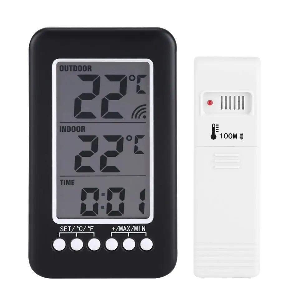 Digital LCD Thermometer Clock Temperature Meter Wireless Transmitter