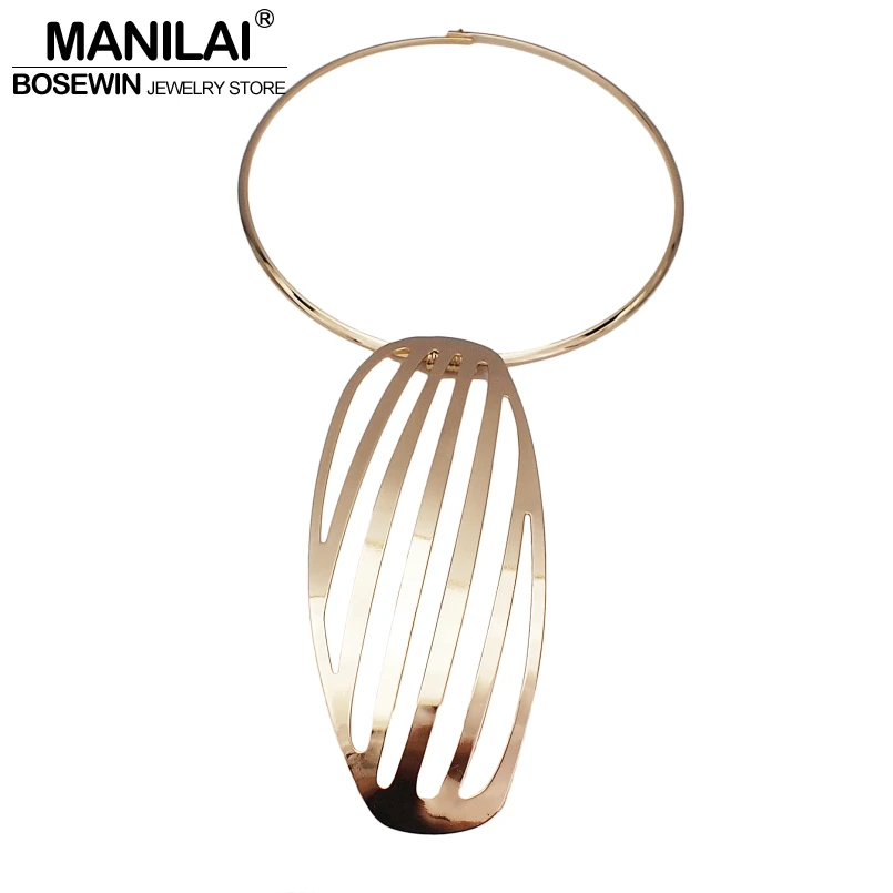 MANILAI Punk Hollow Alloy Choker Necklaces Women 2018 Trendy Big Torques Statement Necklaces Maxi Jewelry Golden Silver Color