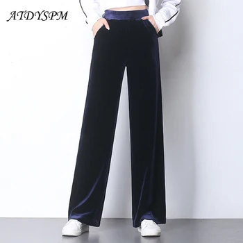 

new fashion plus size women wide leg pants elastic waist pleuche velvet pants trousers female autumn winter loose casual pants