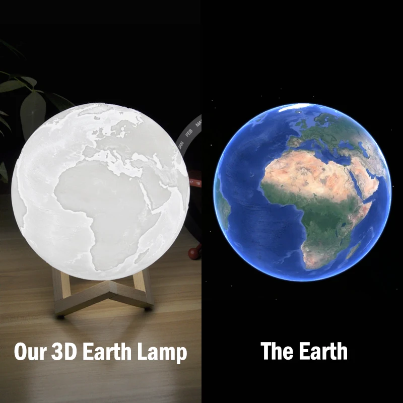 

Hot 3D Print 16 Color Led Earth Lamp Colorful with Wood bracket and Remote Control Rechargeable Touch Usb Night Light Moon Lamp
