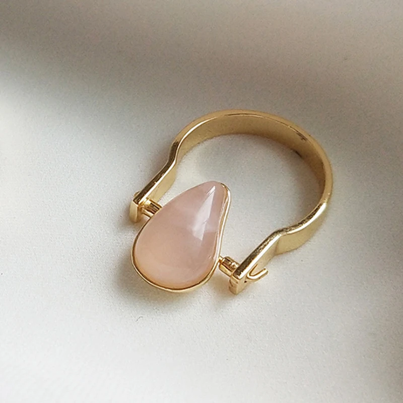 925 пробы серебро натуральный драгоценный камень золото слеза розовый кварц полудрагоценный камень кольца США Размер 8 - Цвет камня: pink quartz