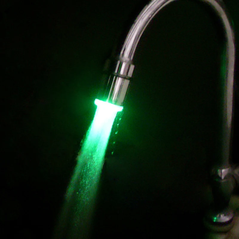 

1 PC 3 Colors Changing LED Water Faucet 24 * 35mm Stream Light Head Pressure Sensor Kitchen Tools Temperature Sensor No Battery