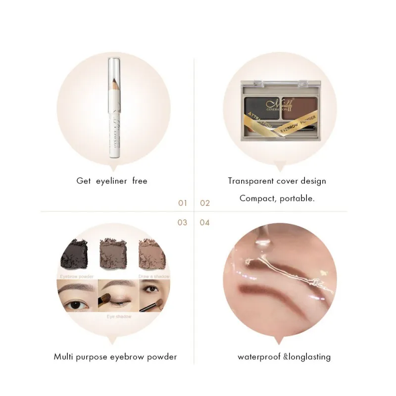 1PC Eye Brow Enhancer Professional Waterproof Makeup Eye Shadow 2 Color Eyebrow Powder Palette Cosmetic