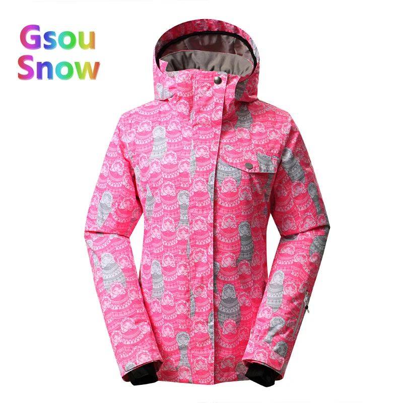 Gsou Sonw Outdoor Sports Winter Women Lattice Snowboarding Warmer Ski Jackets Stripes Waterproof Wave point Skiing Clothing