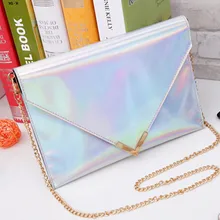 Распродажа! Для женщин серебристые, лазерные слинг мешок цепи плеча Наплечная Сумка на ремне конверт клатч Сумочка Кошелек Светоотражающие сумка-мессенджер