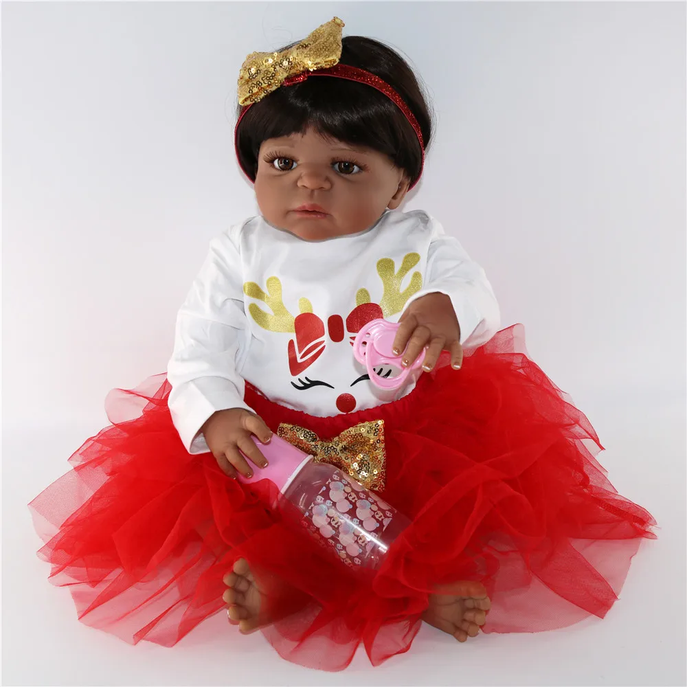 57 см полный Силиконовый Reborn Baby Doll игрушка темнокожая кукла девочка Новорожденный Младенец Малыш живой Bebe boneca reborn Рождественский подарок