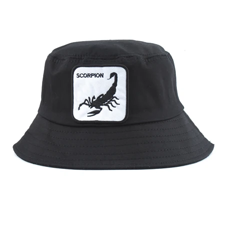 Животного Панама с вышивкой Для мужчин рыбаловедские Снасти Шляпа Для женщин летнее солнце кепка с покрывалом хип-хоп Улица Боб Hat - Цвет: scorpion