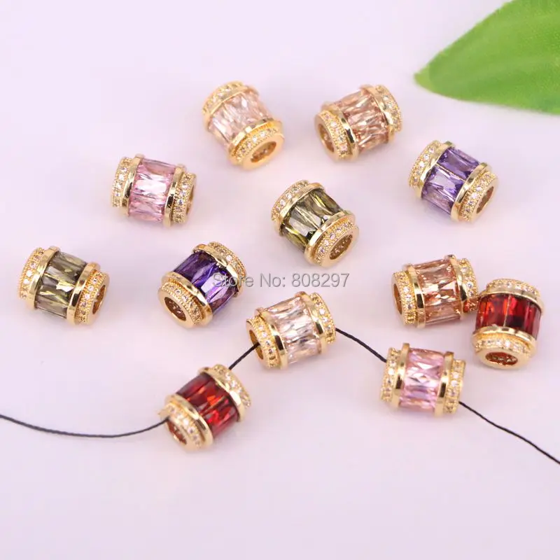 

20Pcs Sparkling Gold Color Crystal Micro Pave CZ Big Hole Beads Fashion Spacer Beads For Diy Jewelry Making