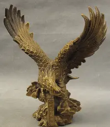 S3776 8 "Китайский Бронзовый Птица Крыльями Fly Eagle Hawk Lanneret На Сосна Статуя D0317