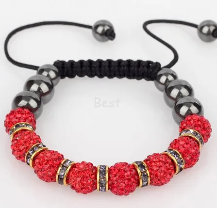 

women handmade+Free Shipping+Gift.Red 10mm OWN micro pave cz Disco ball Beads Spacer Bracelet Jewelry. crystal