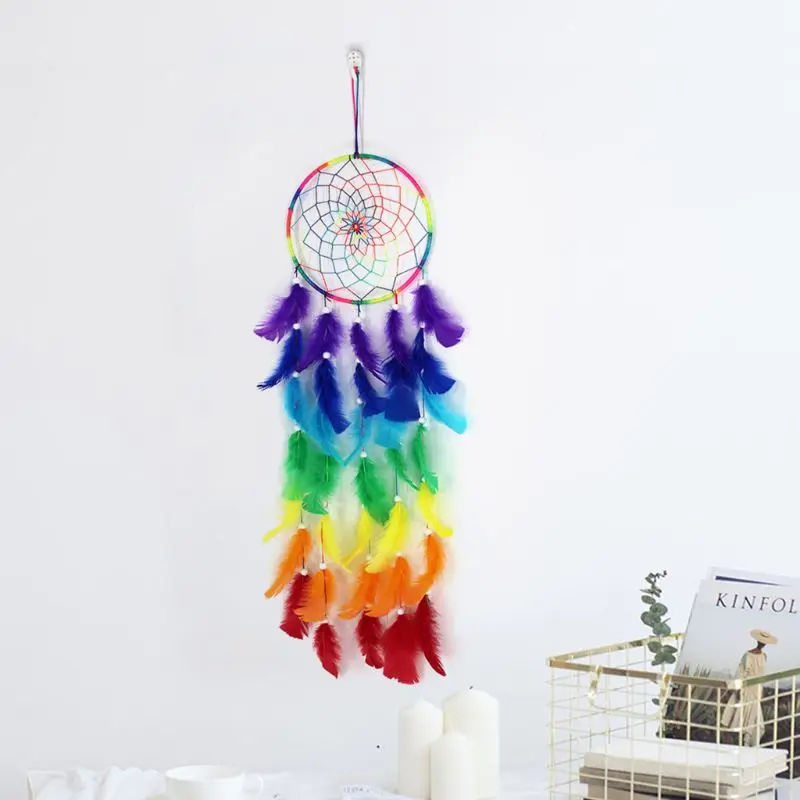 Dream Catcher with feather Wall Hanging Ornament Home Decor colourful rainbow 