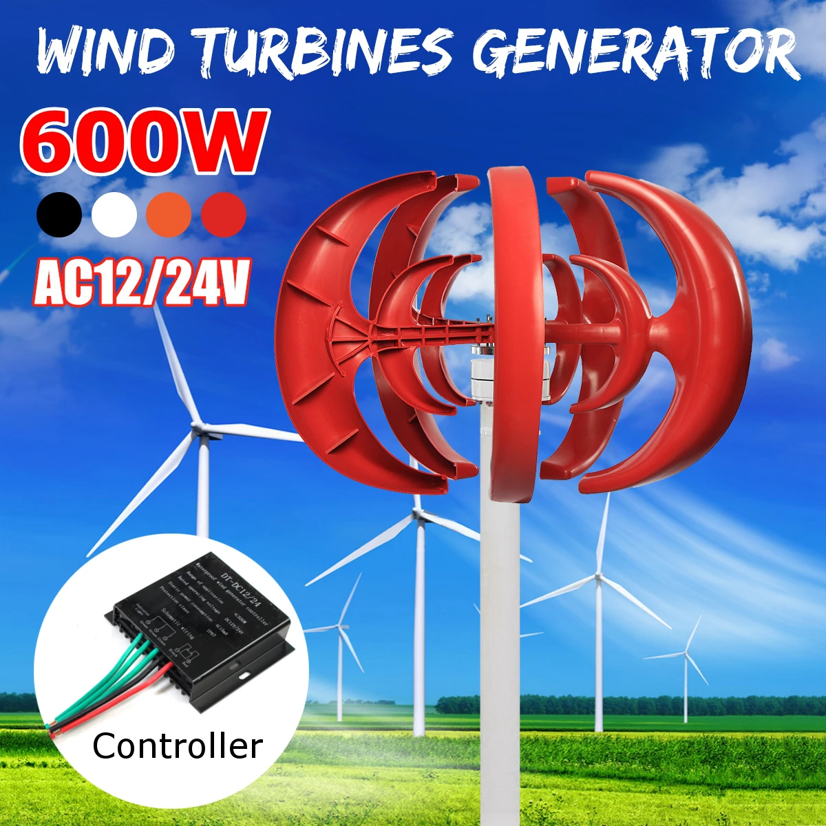

Wind Turbine Max 600W DC 12V 24V Combine With 600W English Wind Generator Controller Home For Home Hybrid Streetlight Use
