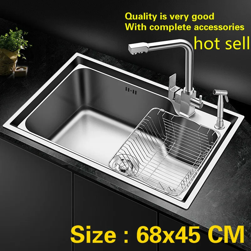 

Free shipping Hot sell luxury high quality kitchen single trough sink wash the dishes 304 food-grade stainless steel 680x450 MM