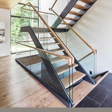 Лучшие продажи боковая установка стеклянных перил дизайн u формы стальная деревянная лестница цена
