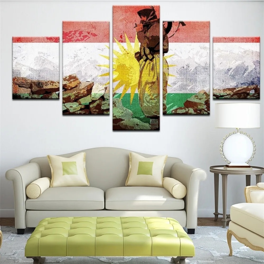 

Kurdistan Flag 5P Paintings Print on Canvas HD Abstract Canvas Painting Office Wall Art Home Decor Wall Pictures 1