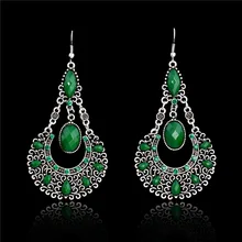 SHUANGR 1 пара = 2 шт. Мода зеленый цвет винтаж Богемия длинные Подвесные серьги со стразами Brincos длинные висячие серьги модные украшения