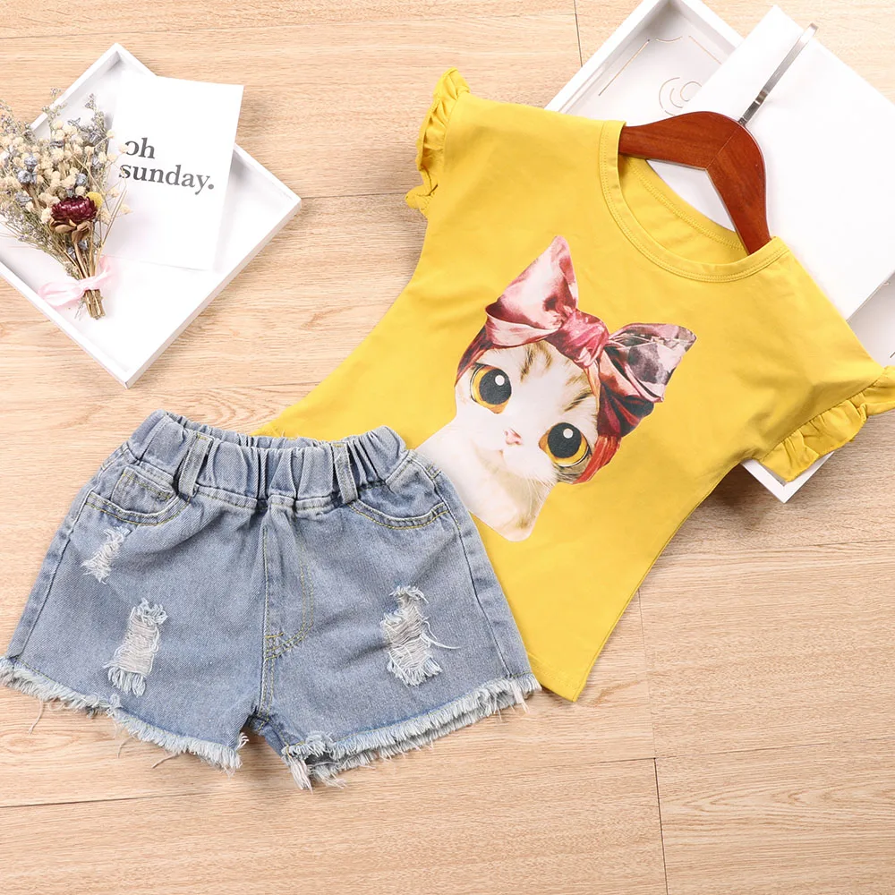 Комплект одежды для девочек; Милая Одежда для девочек; вечерние футболки с принтом единорога+ юбка; комплект из 2 предметов; повседневная детская одежда - Цвет: T00074-12