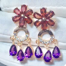 Гранатовые серьги,, натуральный гранат, аметист, серебро 925 пробы, 0.25ct* 12 шт, 0.35ct* 6 шт, драгоценный камень# T18052906