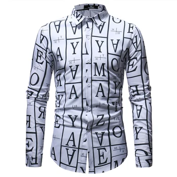 

Capitalized English Letter Print Shirt Men 2018 Spring Autumn New Slim Fit Long Sleeve Shirt Mens Casual Dress Shirts for Men