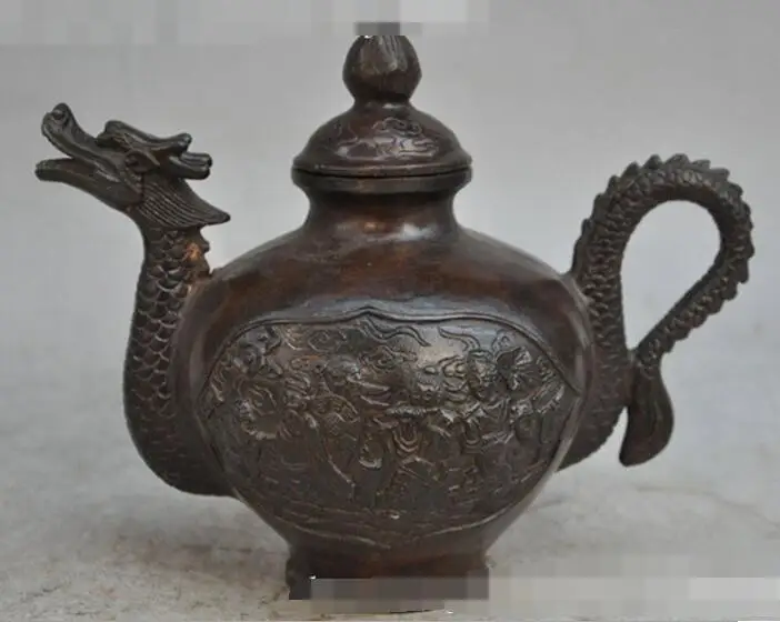 

S06886 7"china fengshui bronze copper dragon head 8 Immortal statue Wine Tea Pot Flagon discount 30% (C0324)