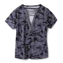  Fashion Women Summer Loose Top T-shirt 2019 Summer Short Sleeve Camo Sexy T Shirt Ladies Camouflage Printed Casual Tops T-shirt 