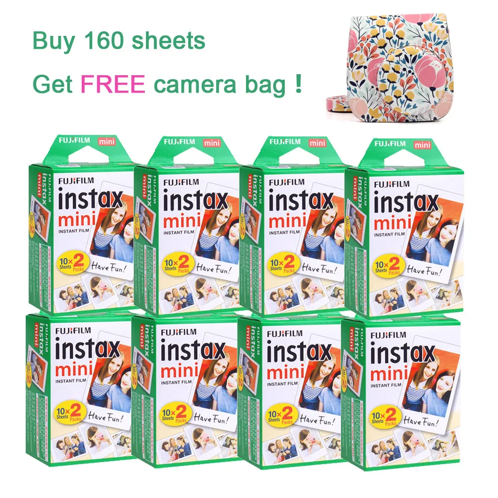

160 Sheets Fujifilm Instax Mini 9 Film White Edge Photo Papers for Instax Mini 8 7s 70 90 25 SP-2 with Free Instant Camera Bag