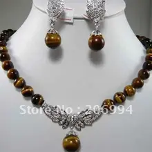Модные ювелирные изделия красивые ювелирные украшения тигровый глаз камень серьги ожерелье комплект ювелирных изделий