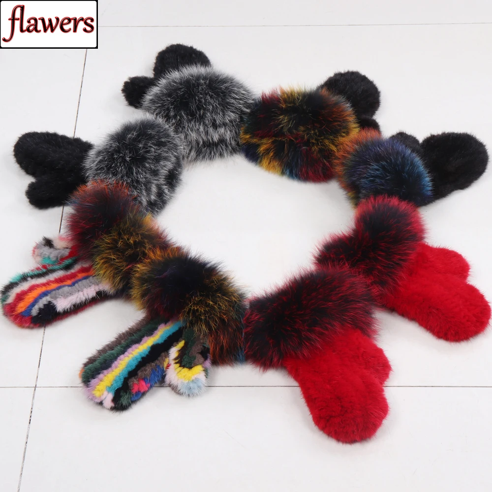 

New Knitted Good Elastic Real Mink Fur Gloves High Quality Women 100% Natural Fox Fur Glove Lady Winter Warm Genuine Fur Mittens
